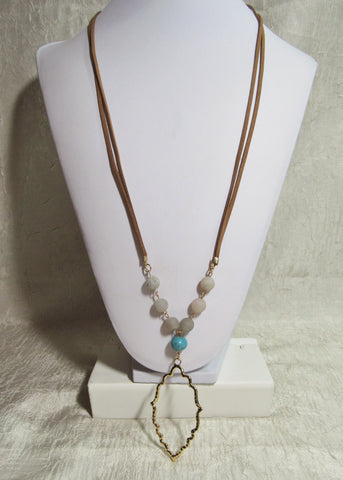 44N Inspirational Flower Petal Bead Leather Natural Stone Necklace w/Pendant ~ Custom Order ~ Order Form Required