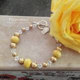 18BR-IS-YR Flower Petal Sterling Silver Bracelet w/Crystals & Pearls