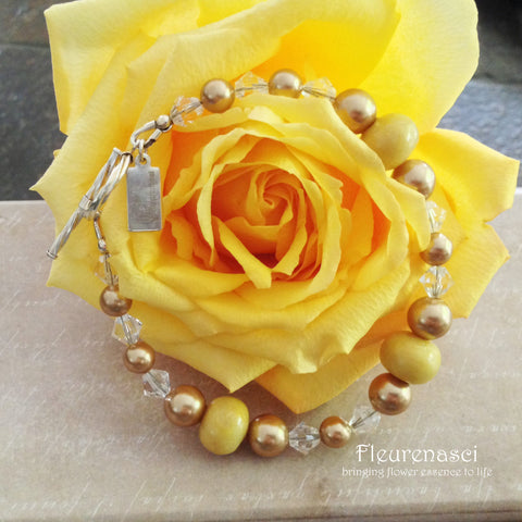 18BR-IS-YR Flower Petal Sterling Silver Bracelet w/Crystals & Pearls
