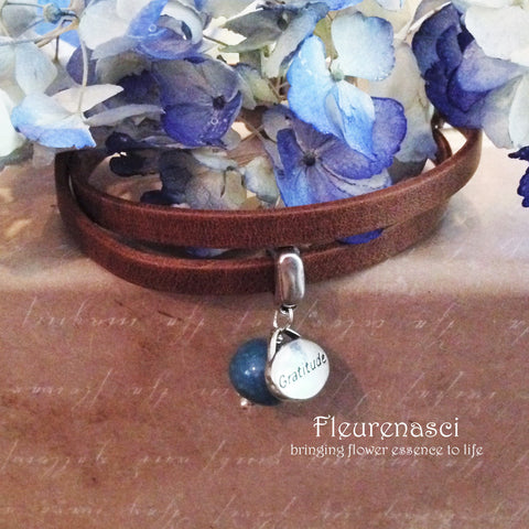 32BR-BL1 Flower Bead Arizona Leather Wrap Bracelet with Gratitude Charm ~ Custom Order ~ Order Form Required