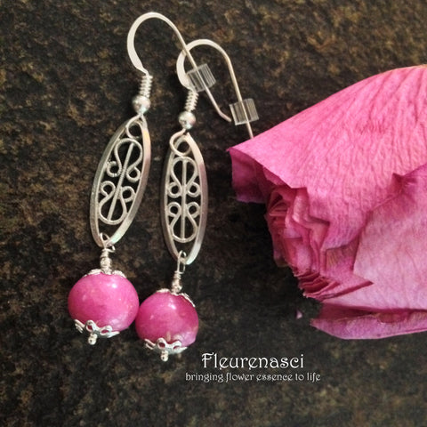 8ER-IS-H2PR Flower Petal Earrings with Sterling Silver Embellishment ~ In Stock Item