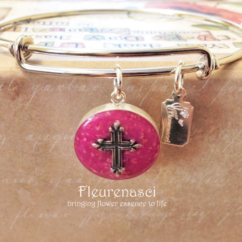 37BR-EC Adjustable Bangle Bracelet w/Sterling Silver Cross ~ Custom Order Item ~ Order Form Required