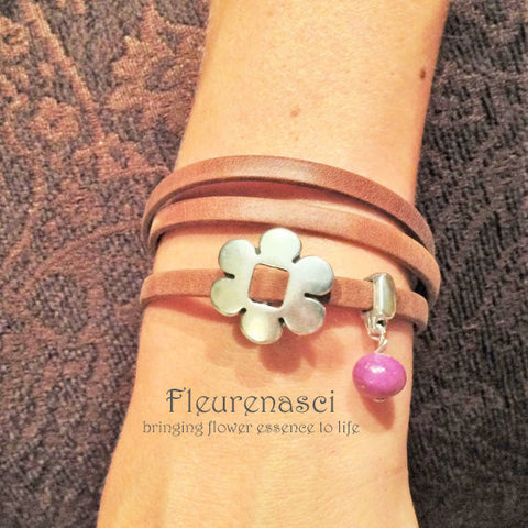 35BR-L2 Flower Bead Arizona Leather Wrap Bracelet with Flower Charm ~ Custom Order ~ Order Form Required