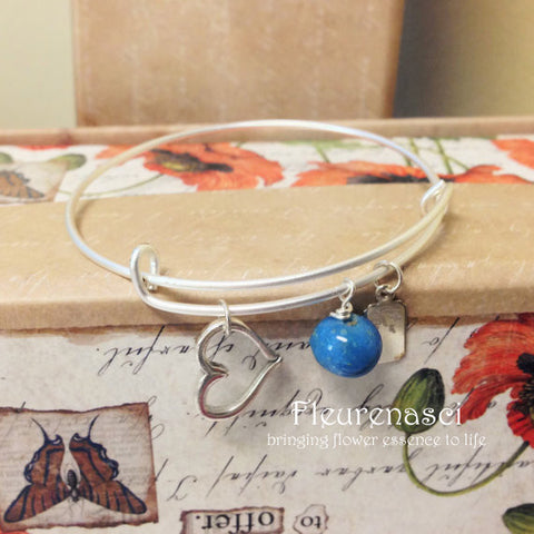 37BR-HC Matte Silver Adjustable Bangle Bracelet w/Heart Charm ~ Custom Order Item ~ Order Form Required