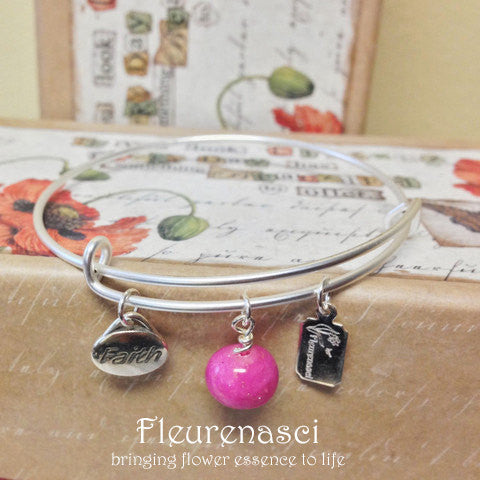 37BR-FC Matte Silver Adjustable Bangle Bracelet w/Faith Charm ~ Custom Order Item ~ Order Form Required