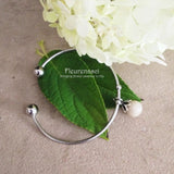 40BR Silver Stainless Steel Cuff Bangle Bracelet w/Flower Bead ~ Custom Order Item ~ Order Form Required