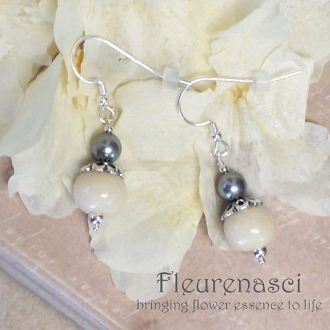 11ER-IS-WA Flower Petal Bead Sterling Silver Earrings with Swarovski Pearl