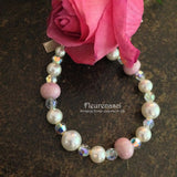 18BR-IS-PC Flower Petal Sterling Silver Bracelet w/Crystals & Pearls