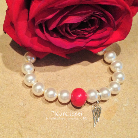 23BR-AW Flower Petal Bead Stretch Bracelet with Sterling Silver Angel Wing ~ Custom Order ~ Order Form Required