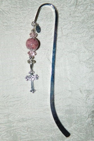 1BM-1 Silver Bookmark with One Flower Petal Bead & Crystals ~ Custom Order ~ Order Form Required