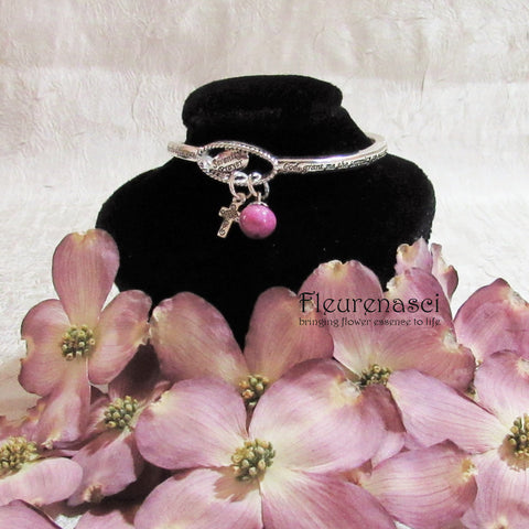 44BR-IS-DG Flower Petal Bead Inspirational Serenity Prayer Bracelet w/Silver Cross Charm