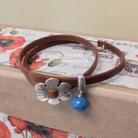 32BR-L3D Flower Bead Arizona Leather Wrap Bracelet with Flower Charm ~ Custom Order ~ Order Form Required