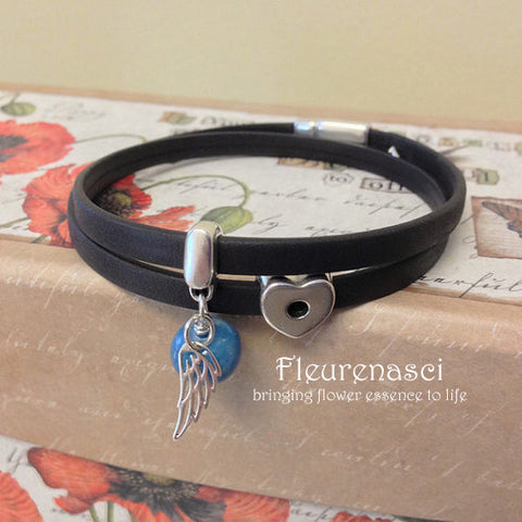 33BR-L1W Flower Bead Arizona Leather Bracelet with Believe Charm & Angel Wing ~ Custom Order ~ Order Form Required