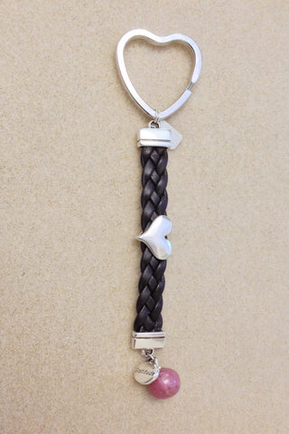 7HKC-HG Flower Bead Arizona Leather Braided Key Chain with Heart Charm ~ Custom Order ~ Order Form Required