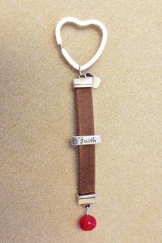 7HKC-F Flower Bead Arizona Leather Key Chain with Faith Charm ~ Custom Order ~ Order Form Required