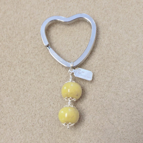 HKC3 Heart Key Chain with 2 Flower Beads ~ Custom Order ~ Order Form Required