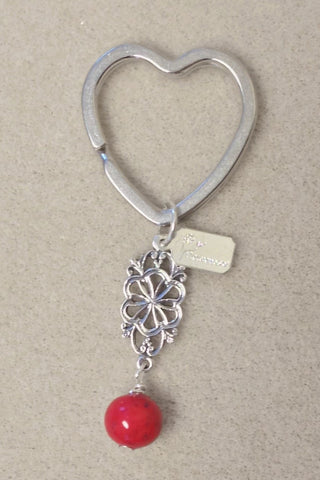 2HKC-E Heart Key Chain with 1 Flower Bead & Embellishment ~ Custom Order ~ Order Form Required