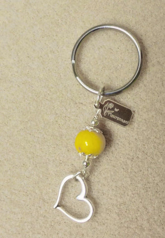 2KC Key Chain 1 Flower Bead With Sterling Silver Heart Charm ~ Custom Order ~ Order Form Required